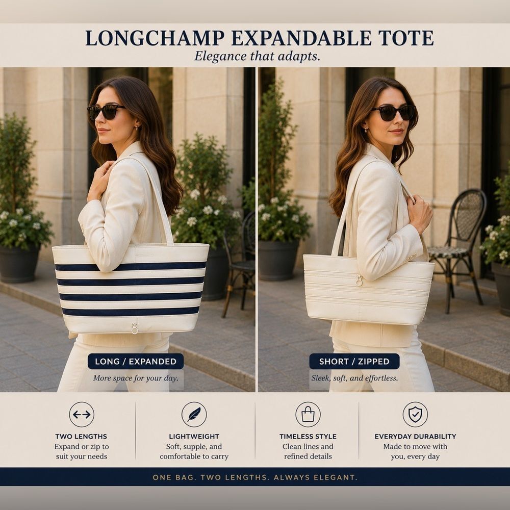 Longchamp *Thomas Heatherwick* for White Leather Expandable Zipper Tote EUC